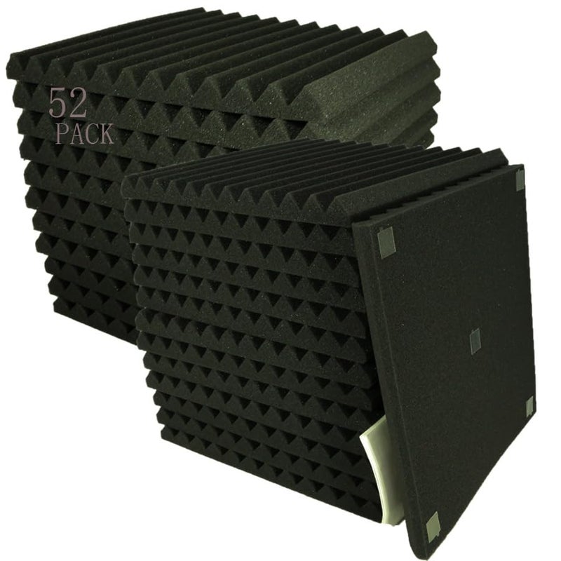 HPKL9999 52 عبوة من ألواح الصوتيات 12 "X 12 "X1" عازلة للصوت من رغوة الاستوديو، (52BLACK) - Image 1